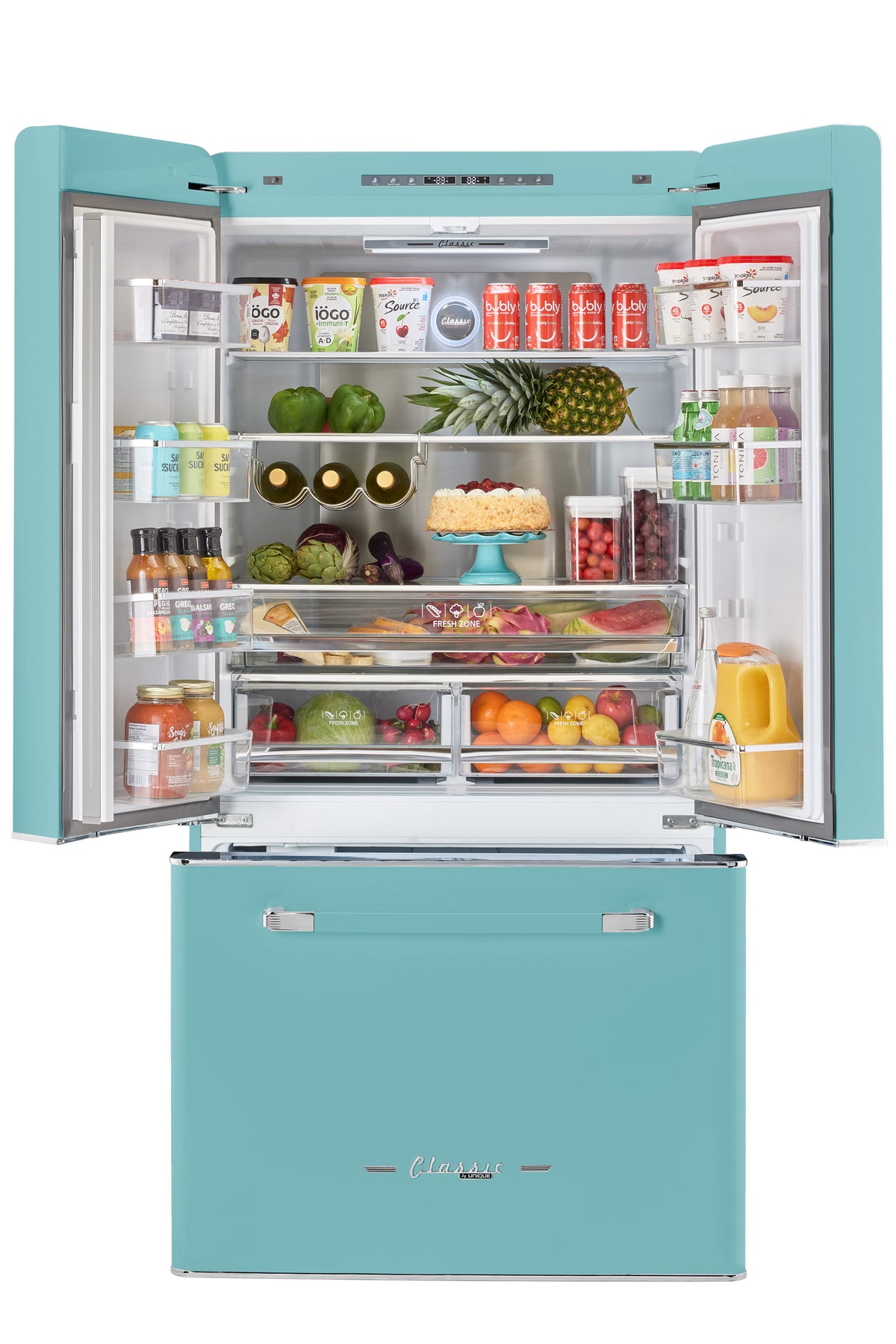 Unique 595Litre Ocean Mist Turquoise French Door Refrigerator