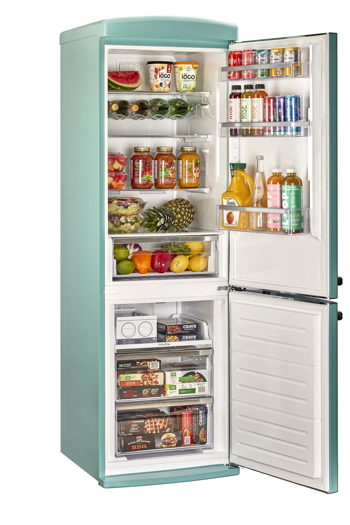 Unique 340Litre Ocean Mist Turquoise Bottom Mount Refrigerator