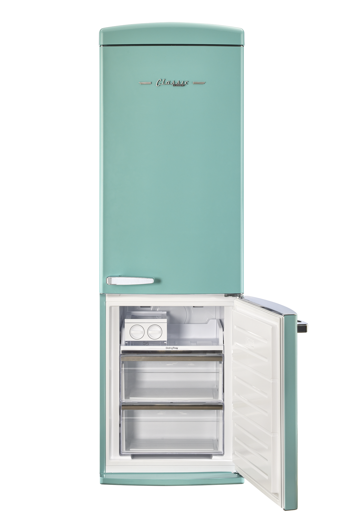 Unique 340Litre Ocean Mist Turquoise Bottom Mount Refrigerator