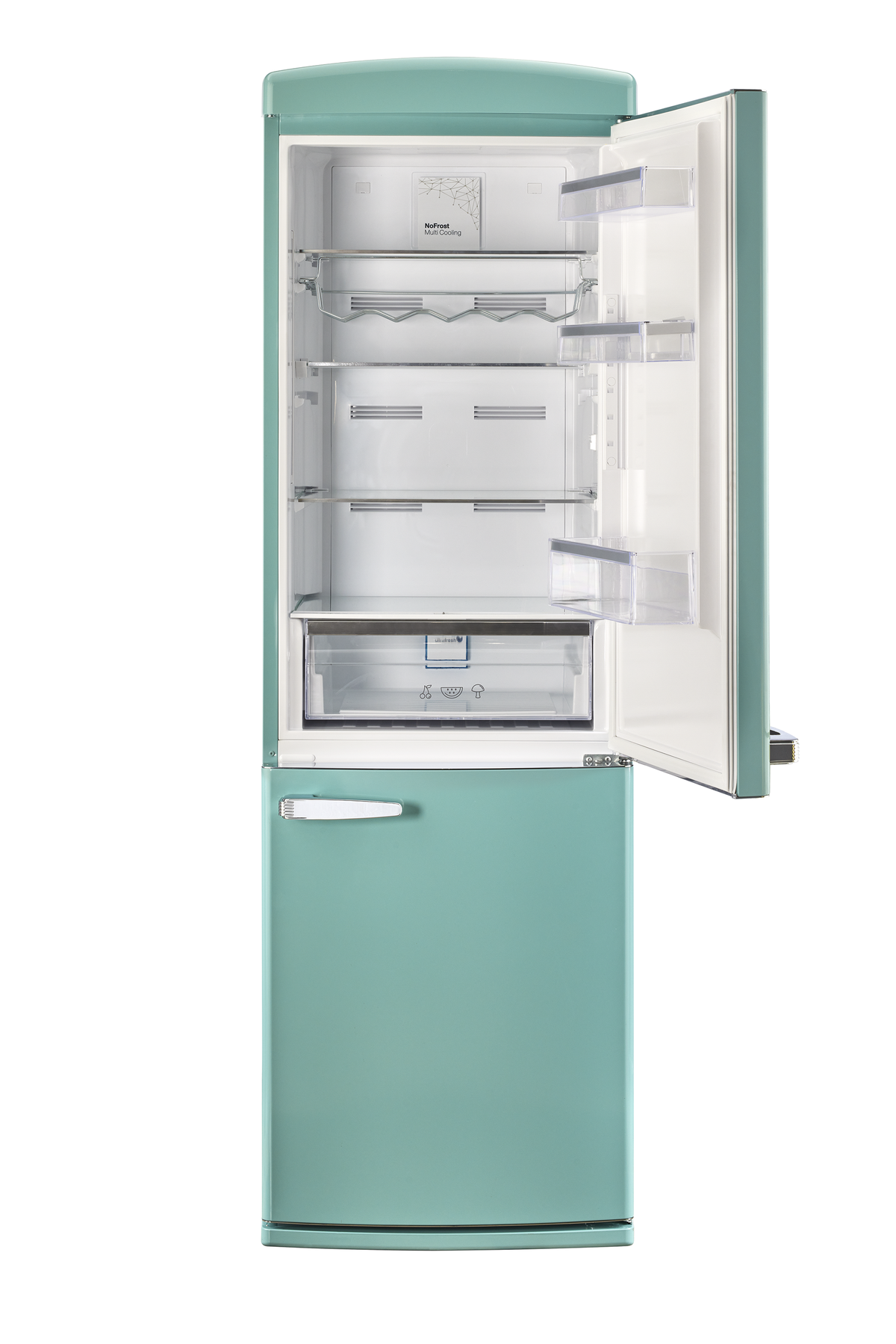 Unique 340Litre Ocean Mist Turquoise Bottom Mount Refrigerator